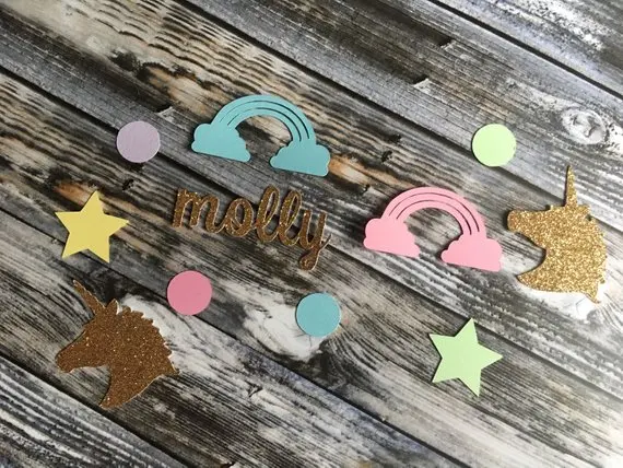 Персонализировать Единорог тематические девушки День рождения confettis baby shower