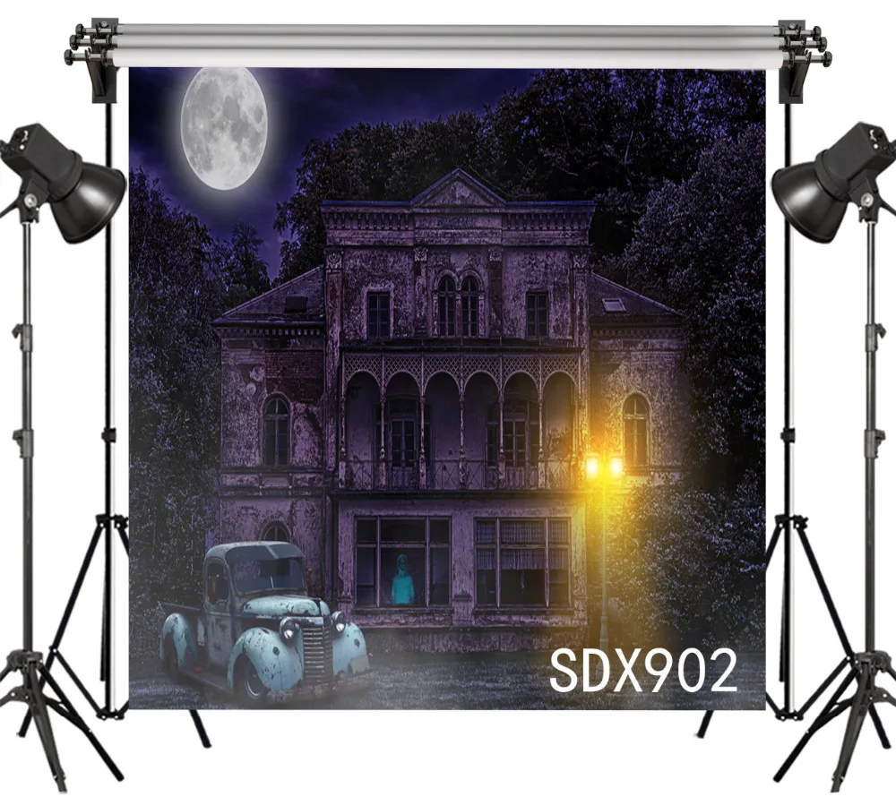 LB полиэстер и винил Хэллоуин ночь страшный ветхой замок плохой автомобиль