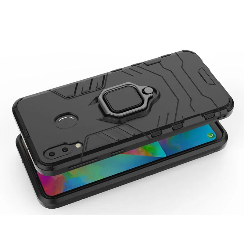 Silicone Phone Case For Samsung Galaxy M20 Armor Back Shockproof Cover M 20 Magnetic Finger Ring Holder |