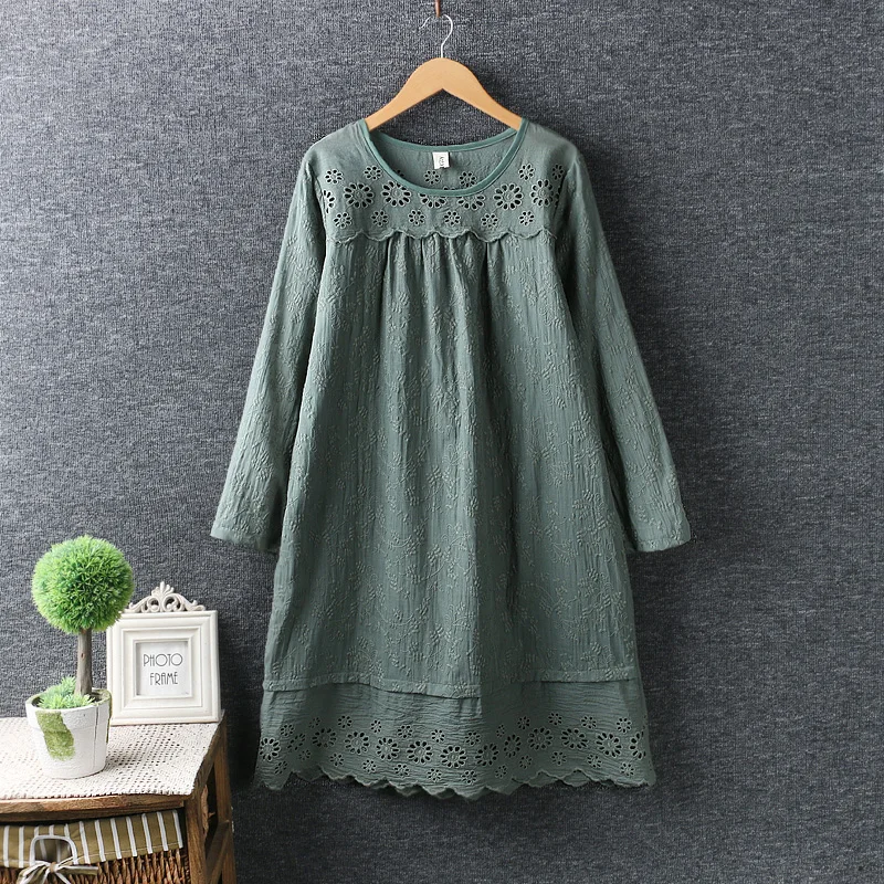 Кружево выдалбливают лоскутное вышивка хлопковое платье mori girl 2018 Весна|cotton dress|mori