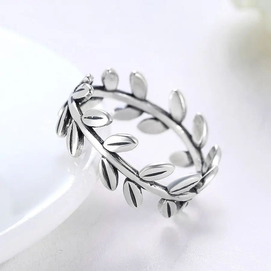 Wybeads 100% 925 стерлингового серебра Laurel wreath Кольца листья палец кольцо для Для женщин
