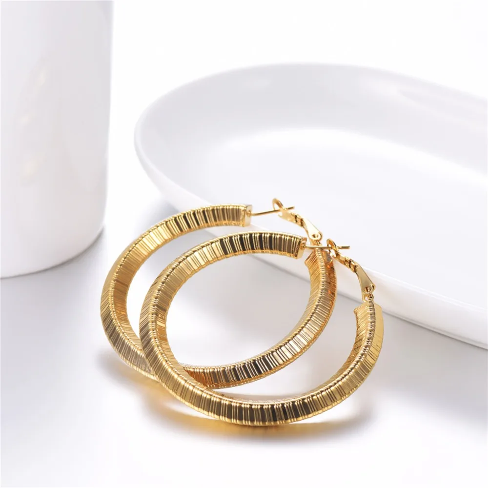 U7 Simple Earrings Round Circle 25mm / 40mm Three Color Trendy Design New Hoop Female Earring Jewelry Party Gift For Women E1014
