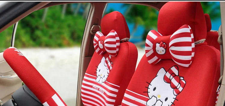Женская Мода, милый мультяшный рисунок hello kitty, розовый универсальный чехол для сиденья автомобиля