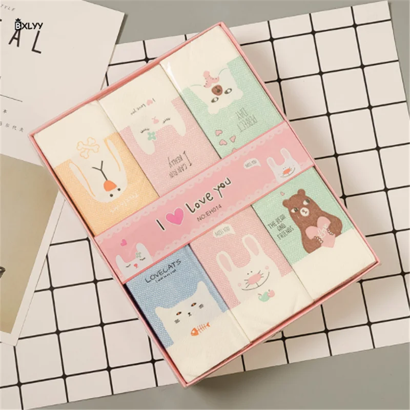 BXLYY, 3 упаковки, креативная мультяшная печать, бумага для лица, модные салфетки, вечерние, трехслойные, портативные, одноразовые, Tissue.7z - Цвет: 3