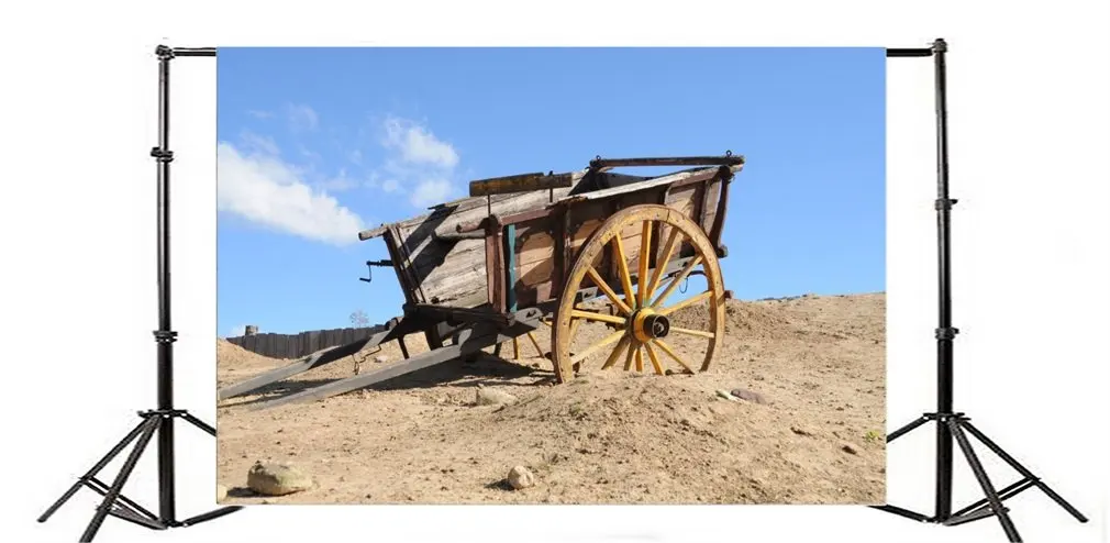 

Photography Backdrop Wilderness Wooden Cart Blue Sky
