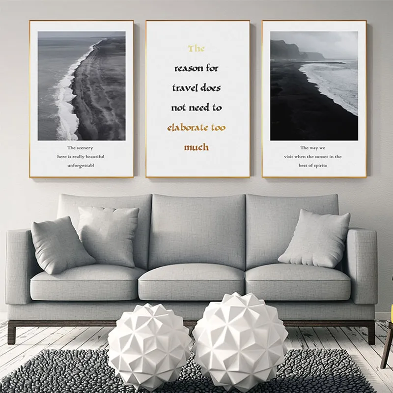 Скандинавский морской пейзаж волна холст живопись винтажный черно белый мир