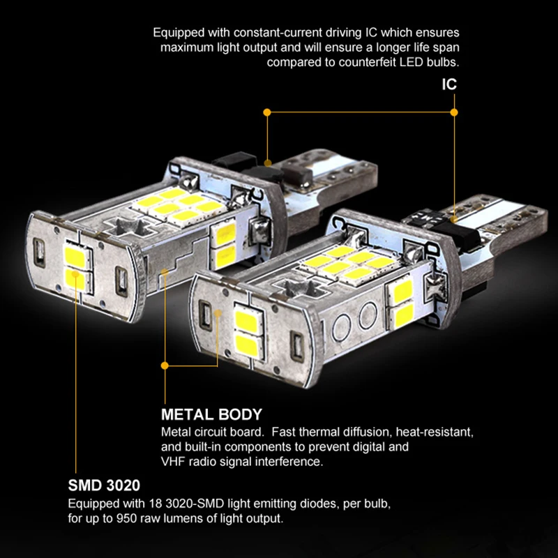 Лампа светодиодная для заднего хода T15 W16W 12 В 28 Вт SMD3020 18 шт.|Сигнальная лампа| |