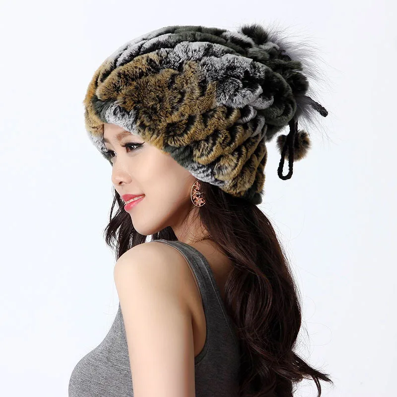 Зимние женские шапки ручной работы из натурального кроличьего меха с шейным