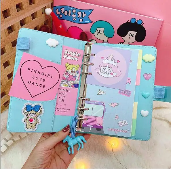 Синий Креативный Kawaii DIY Kawaii A6 Блокнот из искусственной кожи со спиральными листьями молочный Еженедельный планировщик, чтобы сделать это, ручная книга для девочек, подарок на день рождения - Цвет: Синий