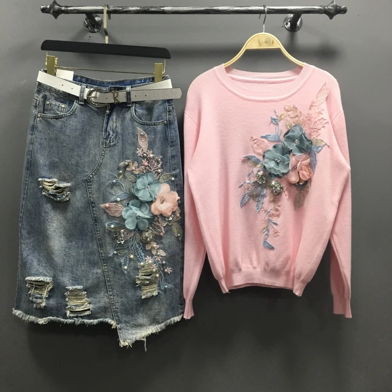 Pullover Sweater Woman 2018 Autumn New Women's Loose Three-dimensional Flower Embroidery Sequin Sweaters Knit Coats | Женская одежда