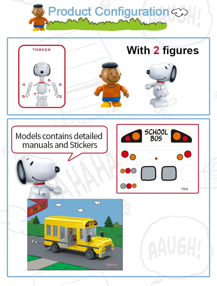 BanBao 7506 Горячие IP Snoopy арахис DIY школьные автобусы автомобили пластиковые строительные блоки Обучающие модели DIY Кирпичи совместимы со всеми марками