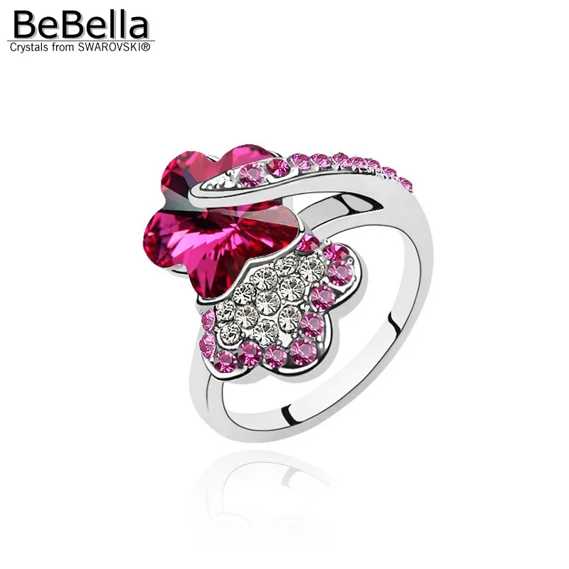 Женское кольцо с кристаллами BeBella украшенное цветами сливы и Swarovski подарок на