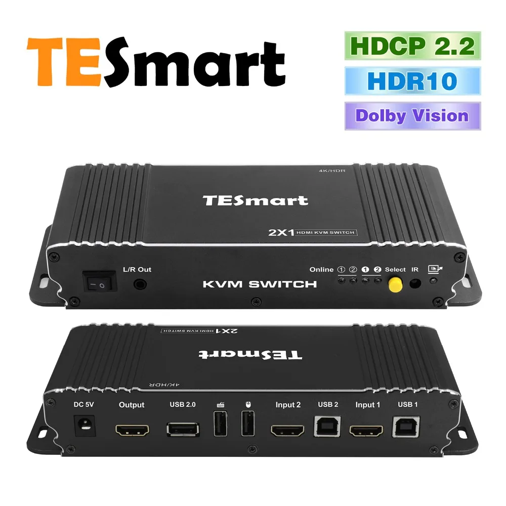 HDMI переключатель 4K, TESmart HDMI 4K@ 60Hz Ultra HD 2x1 HDMI KVM переключатель поддерживает USB 2,0 устройств управления до 2 компьютеров/серверах