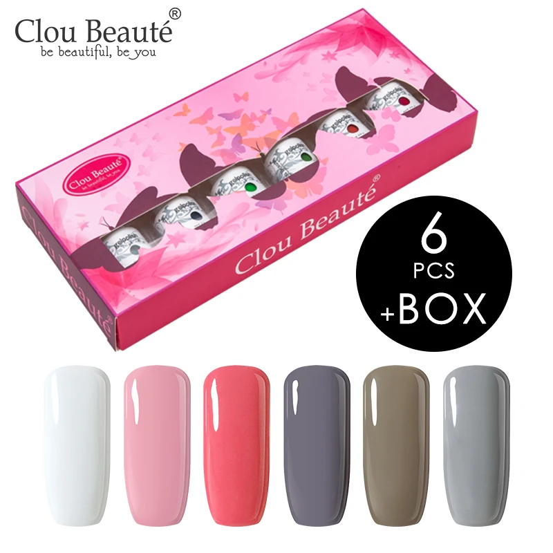 ZH08-6pcs Clou Beaute 6 шт. Гель-лак для ногтей УФ светодиодный Лак Блеск для ногтей розовый красный слоновая кость замачиваемый Гель-лак набор 8 мл подарочная коробка - Цвет: ZH08-6pcs