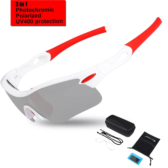 White Red No Light WEST BIKING фотохромные поляризационные велосипедные очки UV400, дорожные MTB велосипедные очки, очки для близорукости, спортивные солнцезащитные очки, походные очки - Цвет: White Red No Light