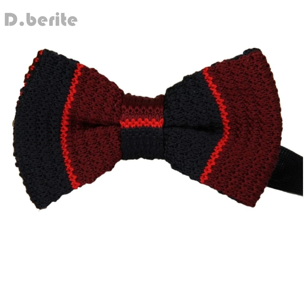 

Men's TieNavy Maroon Red Striped Double Knit Knitted Layer Classical Tie Groom Bowtie Pre Tied Bow Wedding Party ZZBW222