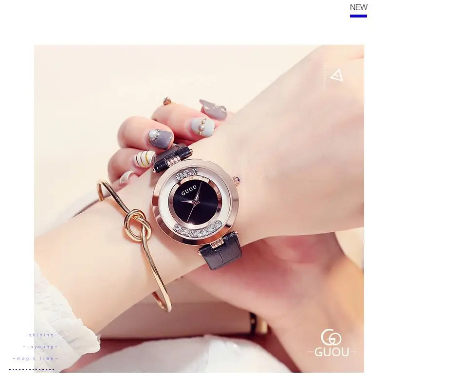Женские Часы GUOU Montre Femme роскошные женские часы со стразами браслет из натуральной кожи часы bayan kol saati
