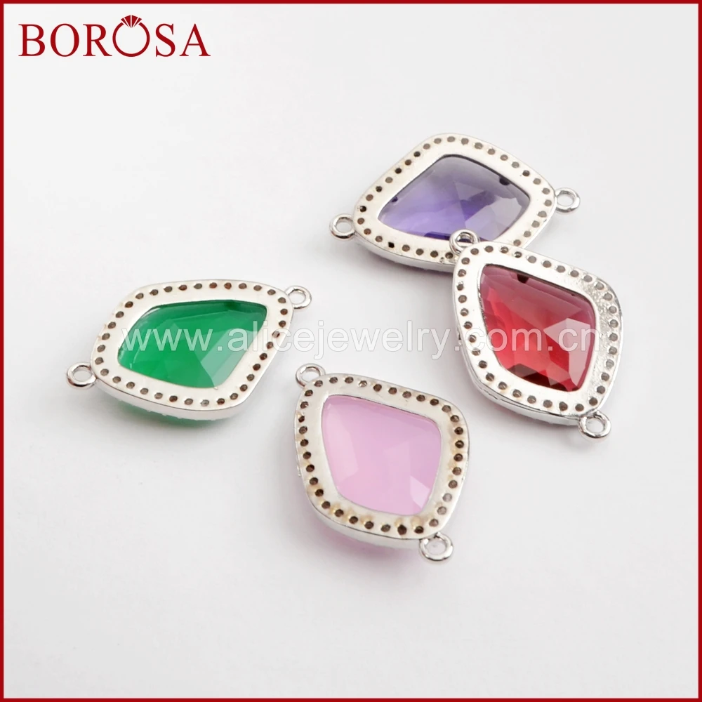 BOROSA Mixed Color 15PCS Drusy Micro Pave CZ Rhinestone Faceted Stone Silver Connector for Pendant Necklace Jewelry WX923 | Украшения и