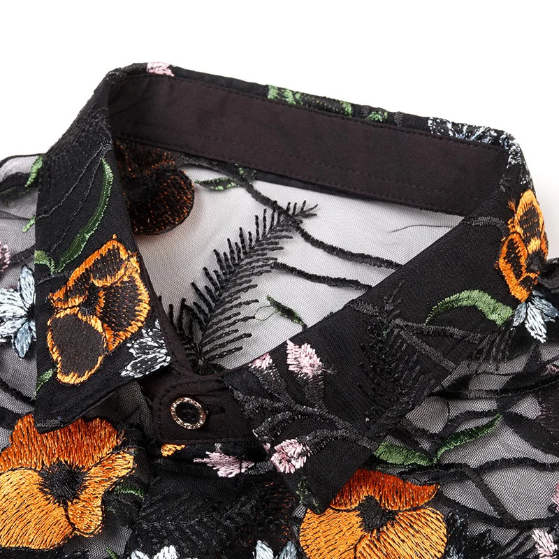 Цветочная кружевная рубашка с вышивкой прозрачная Мужская сорочка Homme Marque