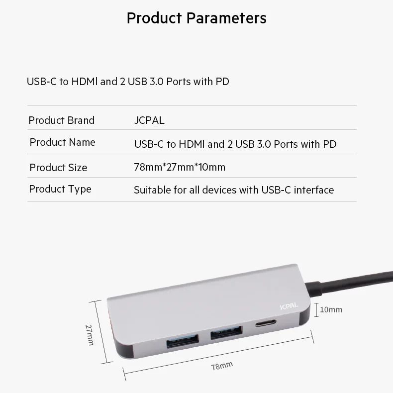 

JCPAL USB-C HUB with HDMI 4K USB-C PD Charger 60W Type-C to Multi USB 3.0 USB-C HUB for MacBook