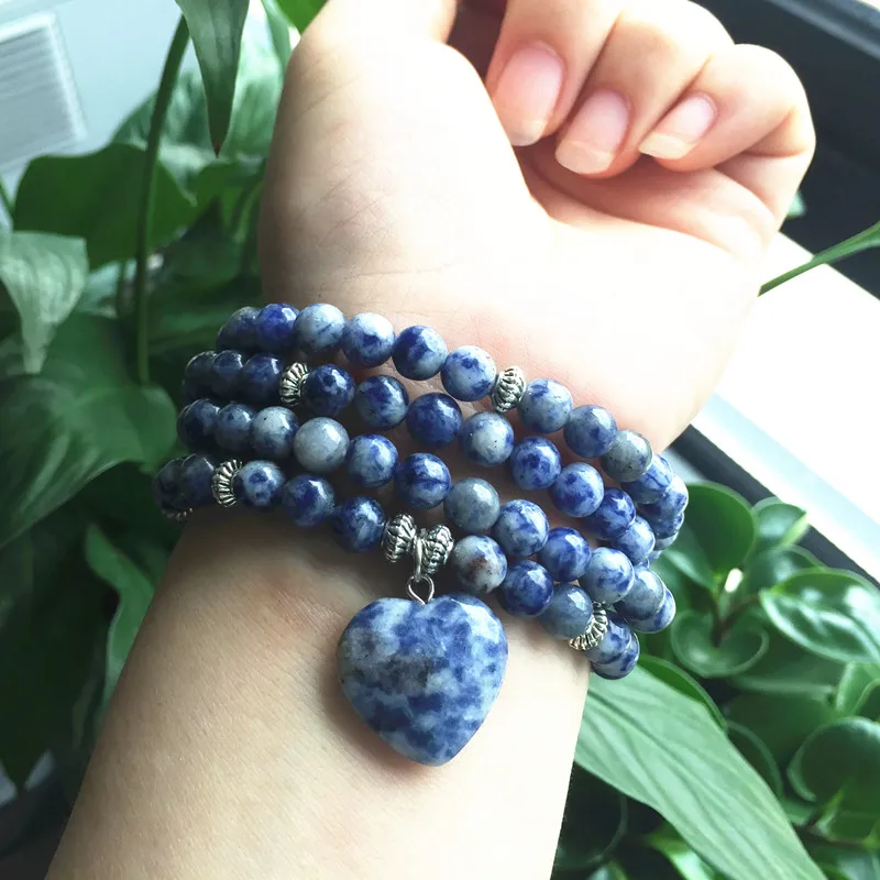 Beadztalk 73 см женский браслет эластичный Mala ожерелье для йоги Sodalite круглый камень 6