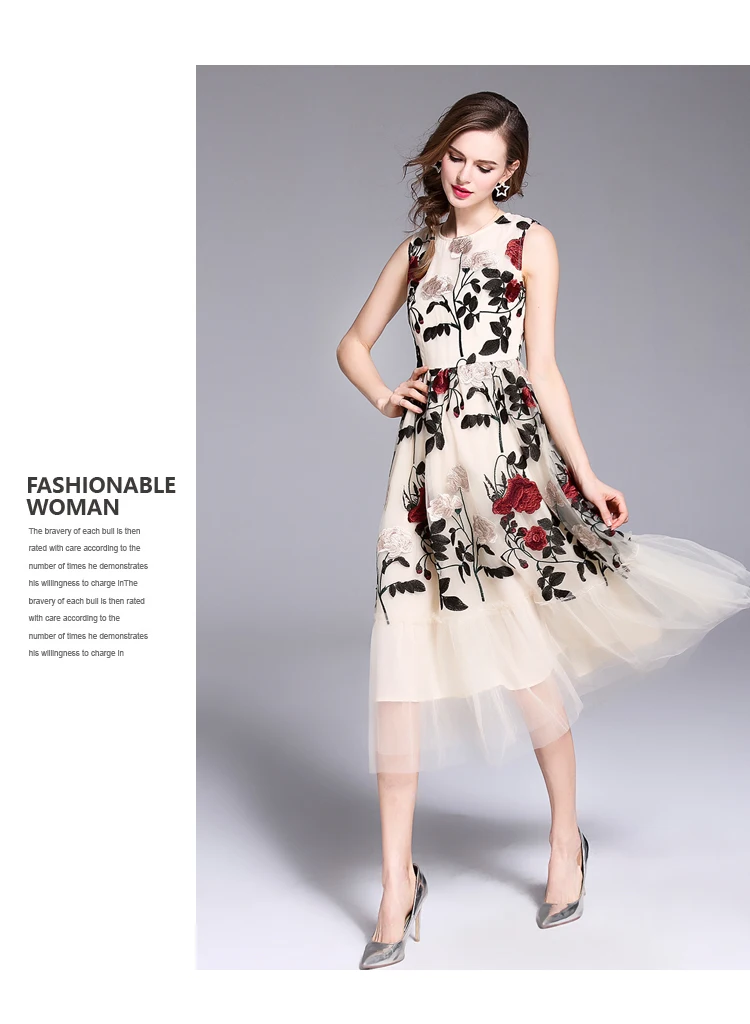 2018 летнее модное лоскутное Сетчатое платье трапециевидной формы с вышивкой для