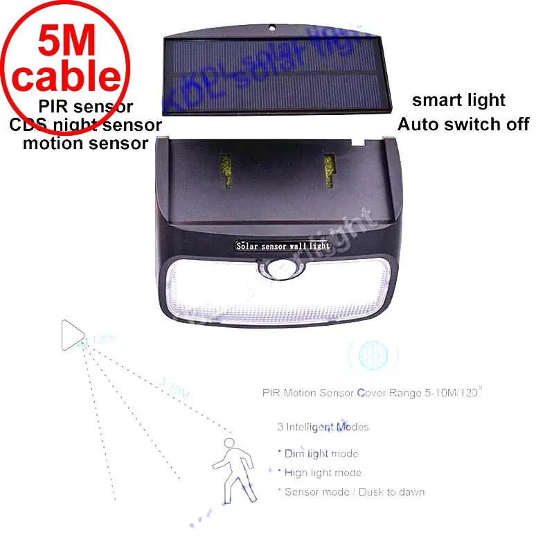 

split mounting 48 LED 900lm Solar Light PIR +motion+radar led Super Bright 5W Water s 5M cable street wall outdoor light f