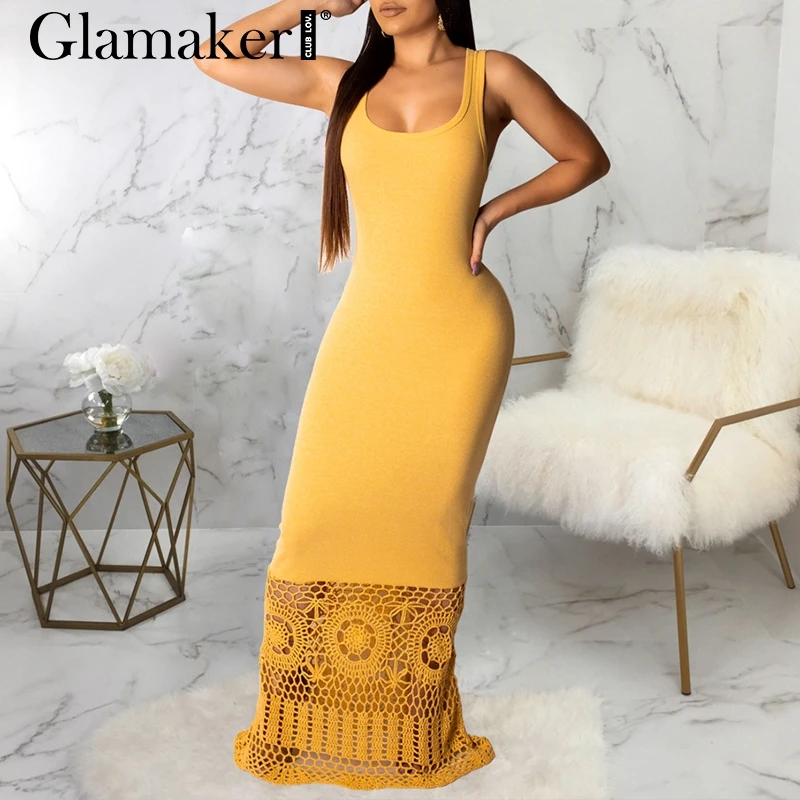 Glamaker, черное вязанное платье, женское, весна-лето, элегантное, макси платье, вечерние, для ночного клуба, для отдыха, Пляжное, облегающее платье