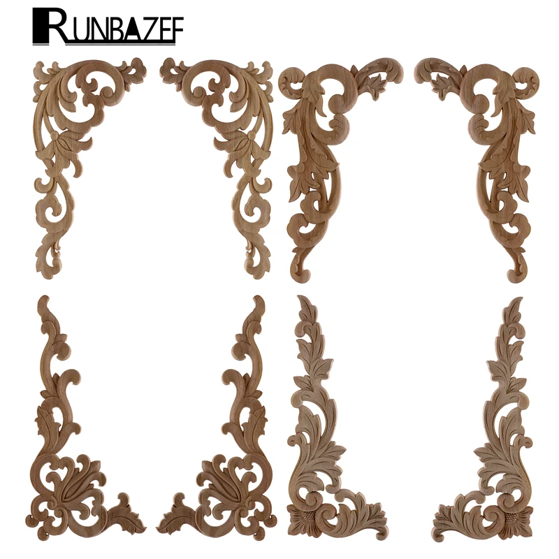 

RUNBAZEF Style Wooden Wood Applique Decorative Antique Flower Piece Pass Background Wall Wardrobe Home Decoration Accessories