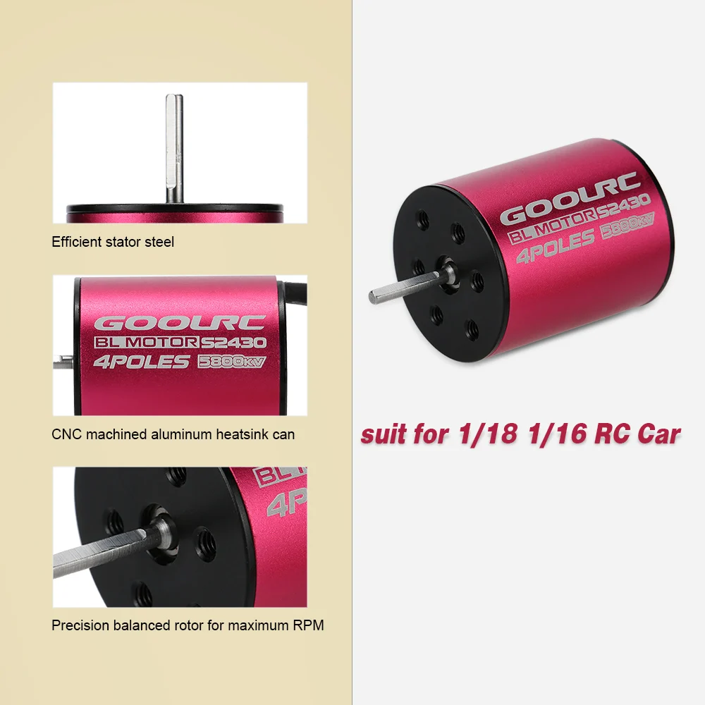Бесщеточный двигатель GOOLRC S2430 5800KV и бесщеточный ESC комплект 25A для 1/16 1/18 RC