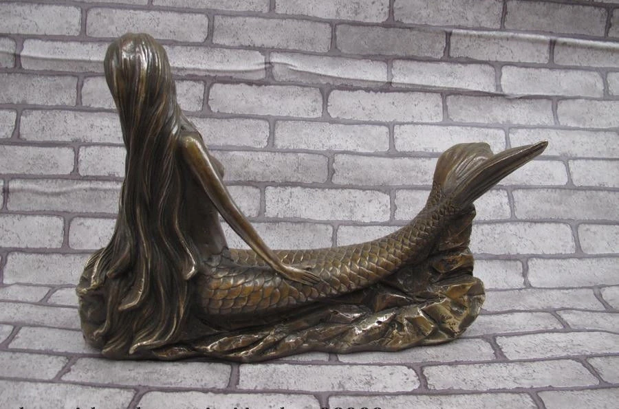 Чистая Бронза Медь Обнаженная Русалка Декор художественная Статуя Скульптура |