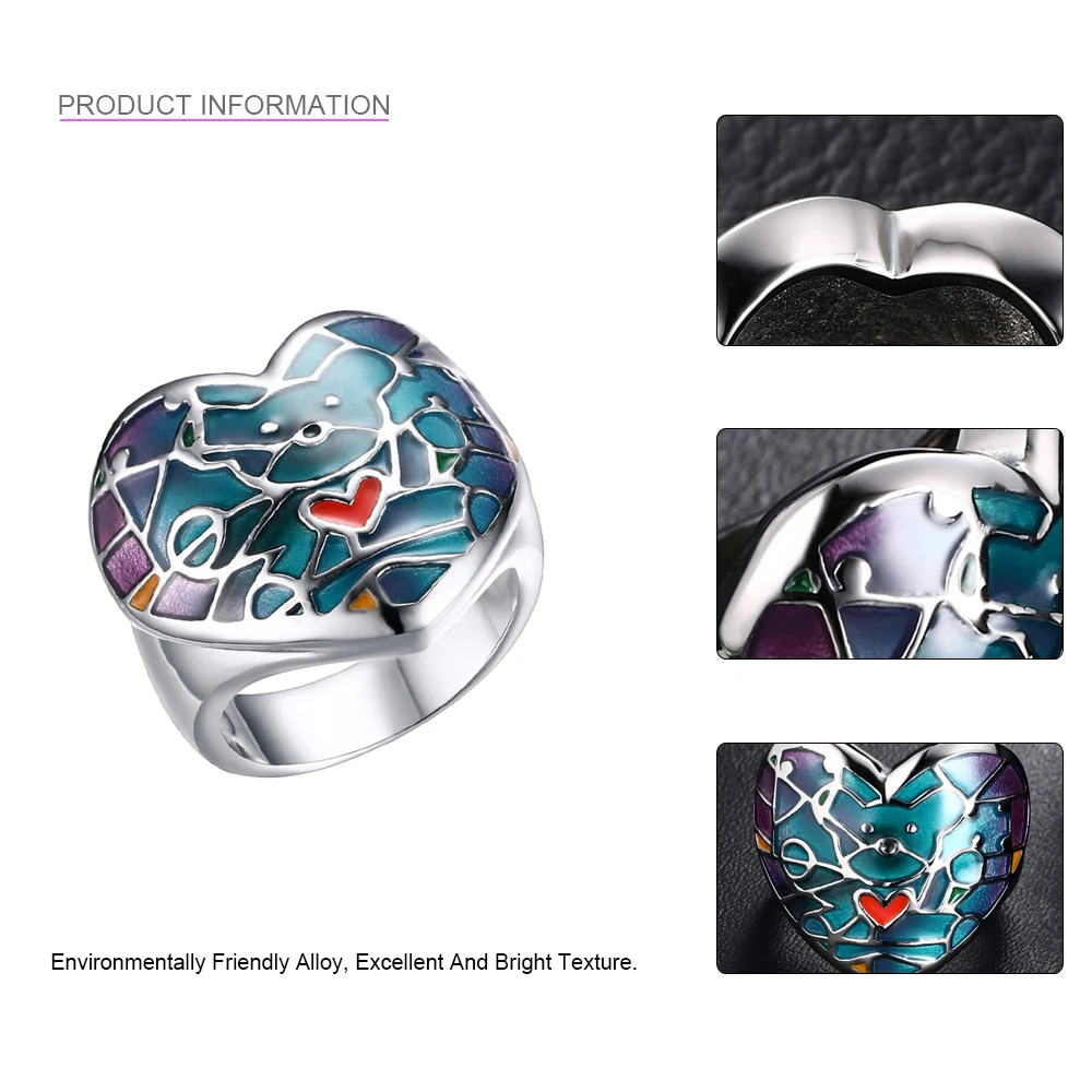 QOOKOO я красочные стерлингов эмали кольцо сердце Форма медведь любовь