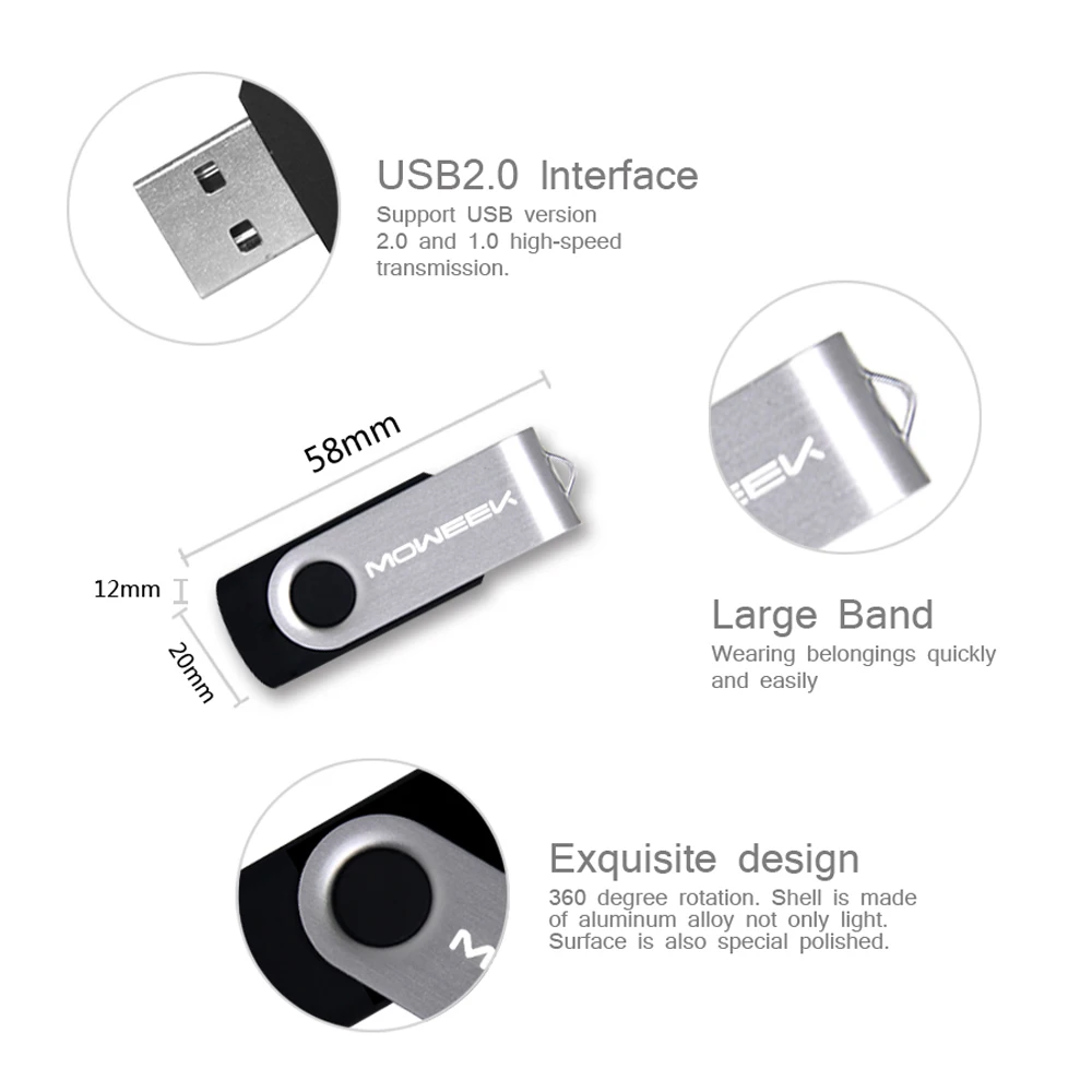 Moweek металлическая USB флешка реальная емкость 4g 8g 16g 32g 64g ручка-накопитель Высокое