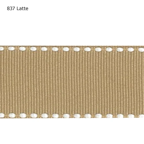 

1" inch 25mm White stitched Latte grosgrain ribbon