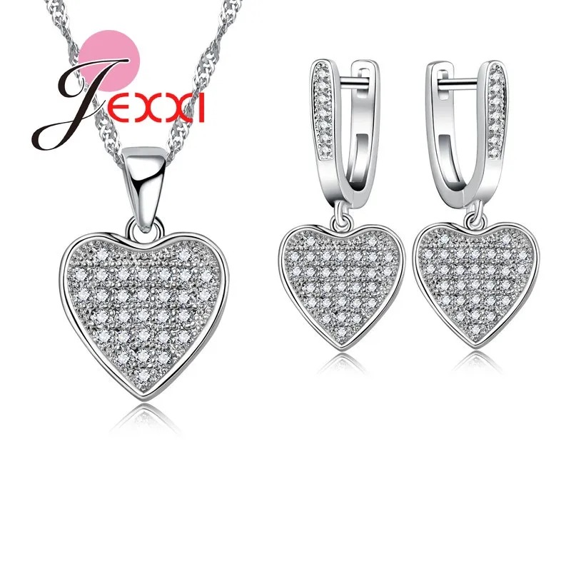 

Trendy Heart Wedding Bridal Jewelry Set For Women 925 Sterling Silver Necklaces Earrings Lady Jewellery Sets