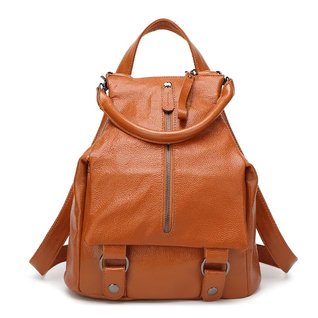 New Women Backpack Black Leather Backpack For Teenage Girls Casual Daypacks Famous Brand Travel School Bags Female Shoulder Bag - Цвет: Brown