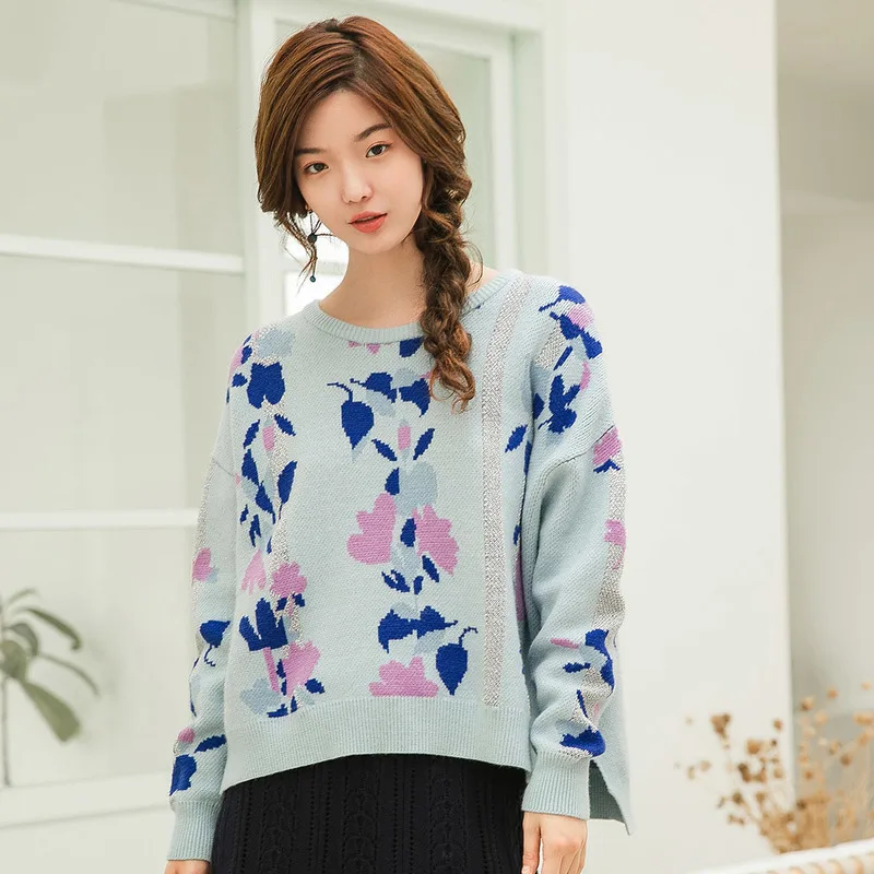Light Blue INMAN зимний свитер свободного кроя с круглым вырезом - Цвет: Light Blue