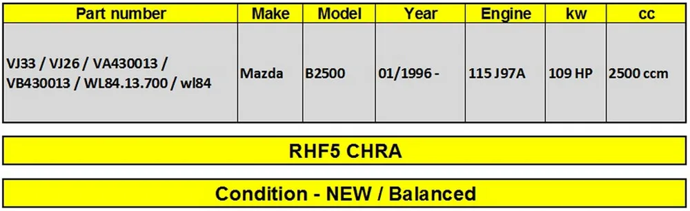 Сбалансированный Turbo зарядное устройство core RHF5 Турбина картридж КЗПЧ ДЛЯ Mazda B2500 115 J97A 109HP 1996-VJ33 VJ26 WL84.13.700 WL84 VB430013