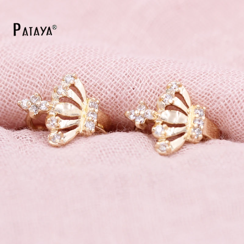 PATAYA, Императорская корона, 585, серьги из розового золота, модное ювелирное изделие, белый натуральный циркон, винтажный дворец, серьги для маленькой девочки