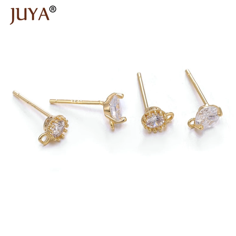 Diy серьги Ювелирные компоненты гипоаллергенный стержень серьги-Крючки микро-инкрустированные цирконием 14 K настоящее золото серьги аксессуары