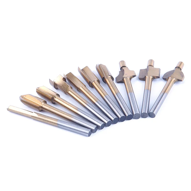 10pcs /Set 1/8&quot HSS Wood Router Bits Files Titanium Coated Mini 3mm Cutter Milling Fits Rotary Carpenter Tool #87871 | Инструменты