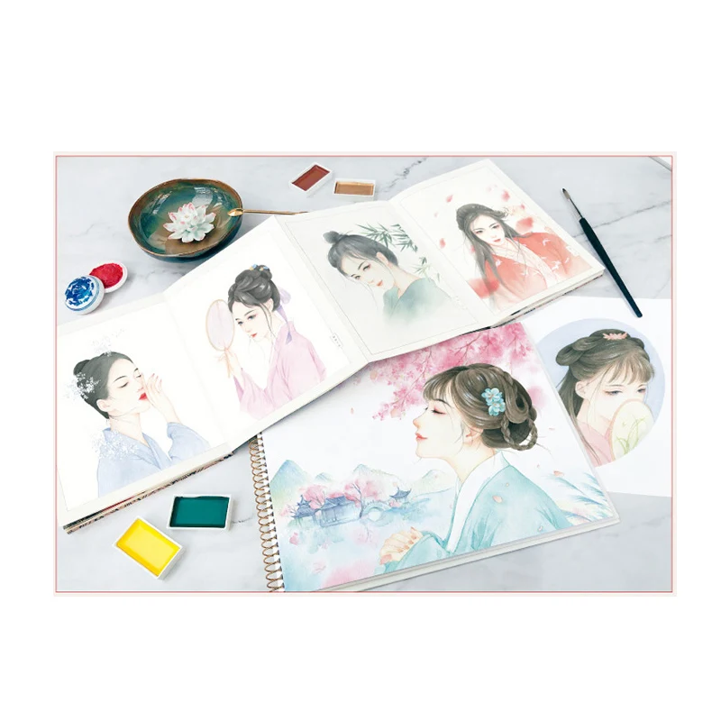 Фото Colouring Book Adult Chinese Ancient Beauty Watercolor Coloring Book Beautiful Women Drawing Techniques Book Painting №2