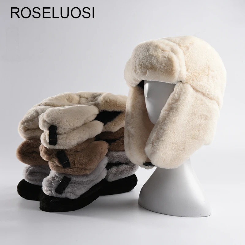 

ROSELUOSI осенне-зимняя плотная теплая шапка-бомбер для женщин русские однотонные ветрозащитные меховые шапки с защитой ушей