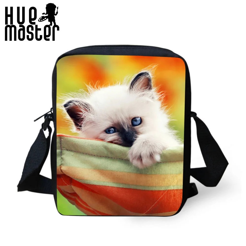 Миниатюрные сумки мессенджеры с изображением милого кота спереди женские