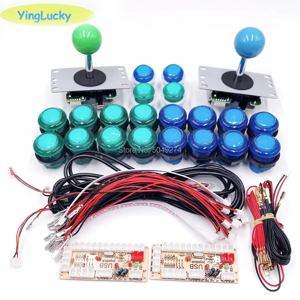 2 игроков DIY аркадный джойстик Наборы с 20 светодиодный Аркада пуговицы + джойстика