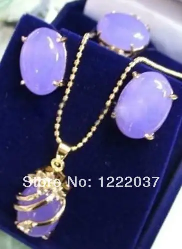 

NEW Inlay Purple jade Earring Pendant Necklace Ring Set