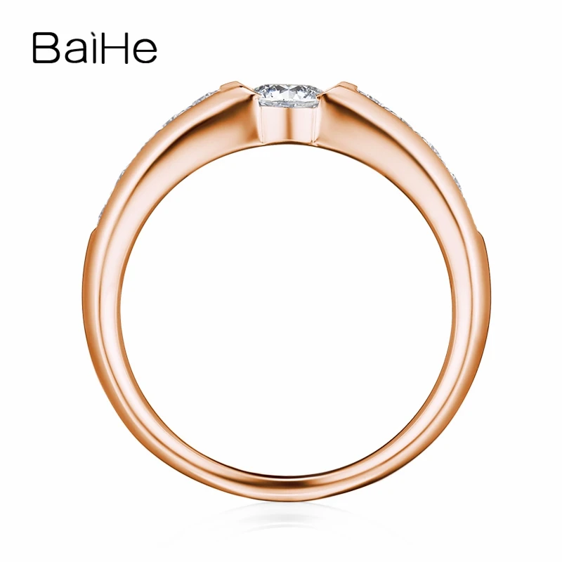 BAIHE Solid из белого золота 18 карат 0.20CT Certified H/SI круглый из натуральной Diamond Обручение Для женщин модный подарок для ювелирных изделий Кольцо