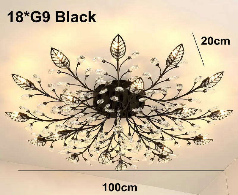 18 light black Современный светодиодный потолочный светильник K9 с заподлицо для дома, золотой и черный цвета, люстра для гостиной, спальни, кухни - Цвет корпуса: 18 light black