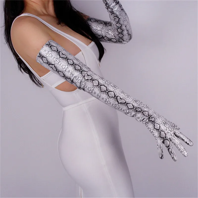 Змеиной Удлиненные перчатки 70 см Лакированная кожа длинные тканевые чехлы для