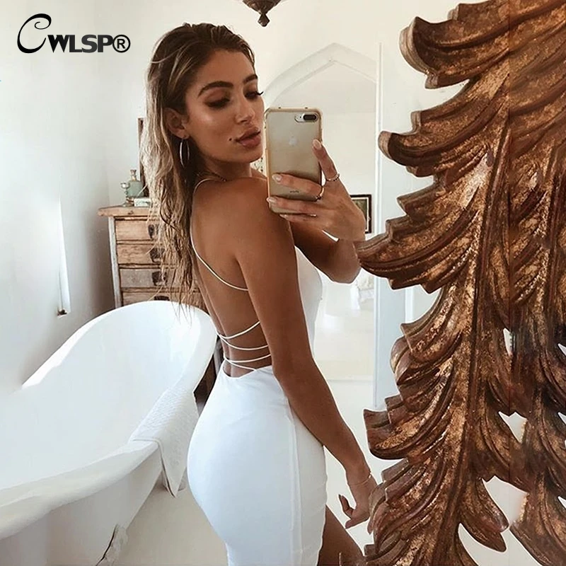 CWLSP однотонное сексуальное летнее платье 2018 женское с запахом на тонких